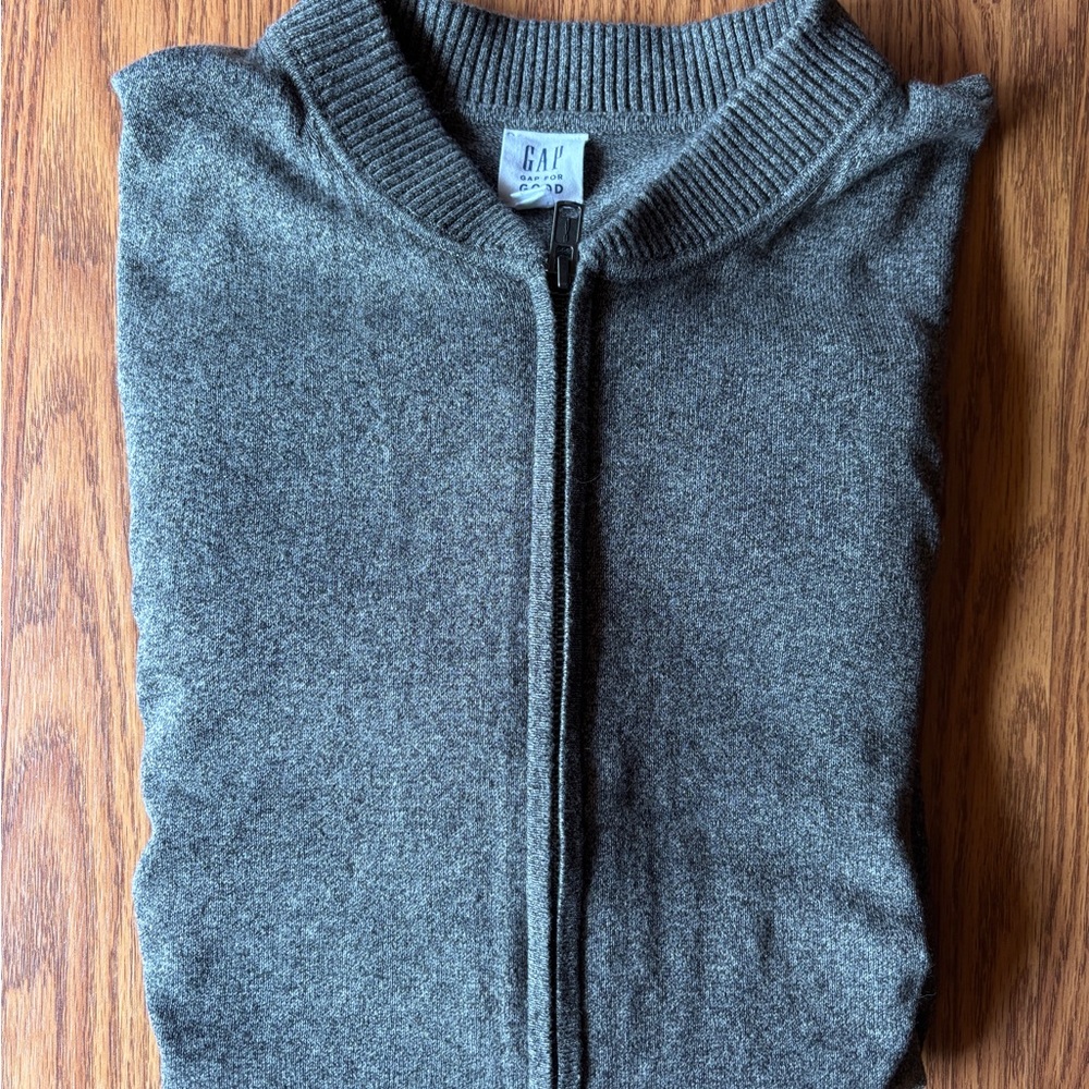 GAP Men's Grey Drivers Knit/Full Double Zip Sweater Sz L